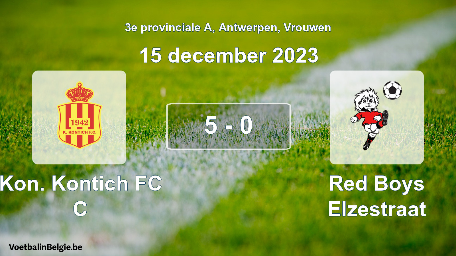 Gespeelde wedstrijd vrouwenvoetbal: Kon. Kontich FC C - Red Boys Elzestraat 5 - 0 (15 december 2023)