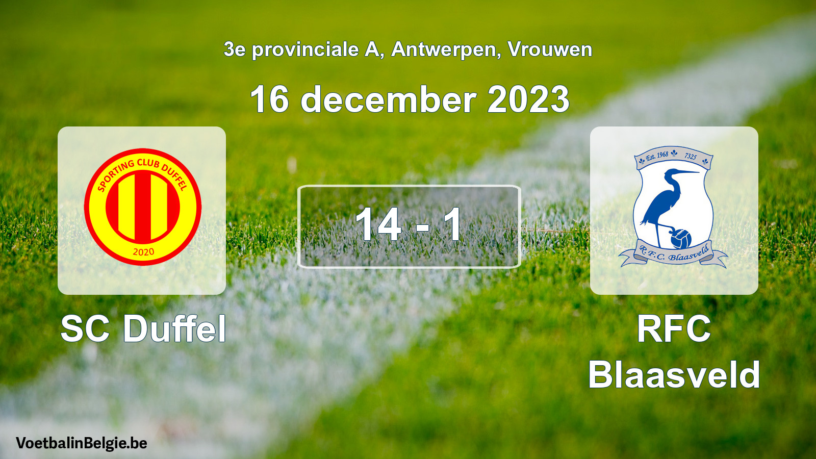 Gespeelde wedstrijd vrouwenvoetbal: SC Duffel - RFC Blaasveld 14 - 1 (16 december 2023)