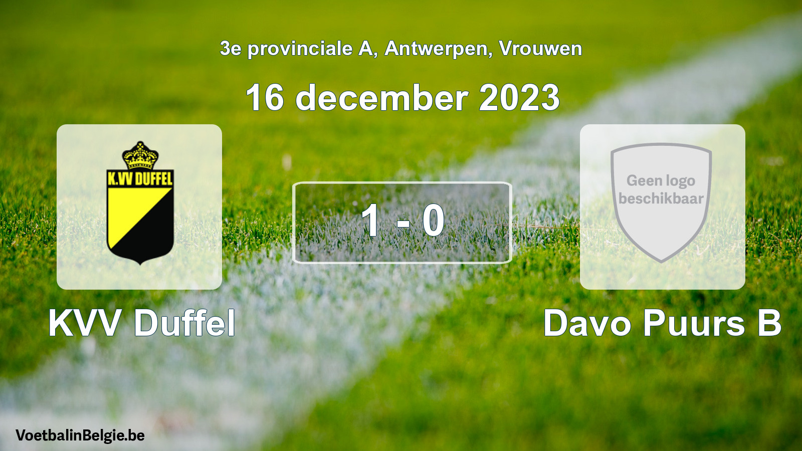 Gespeelde wedstrijd vrouwenvoetbal: KVV Duffel - Davo Puurs B 1 - 0 (16 december 2023)