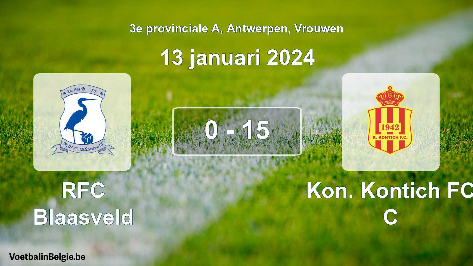 Gespeelde wedstrijd vrouwenvoetbal: RFC Blaasveld - Kon. Kontich FC C 0 - 15 (13 januari 2024)