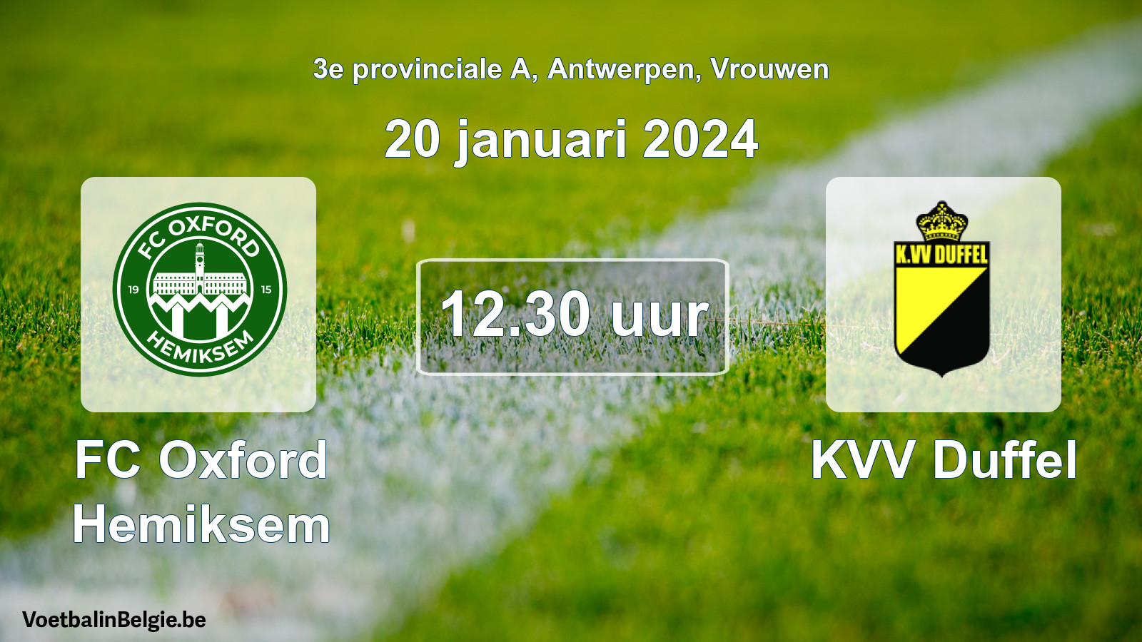 Geplande wedstrijd vrouwenvoetbal: FC Oxford Hemiksem - KVV Duffel (20 januari 2024)