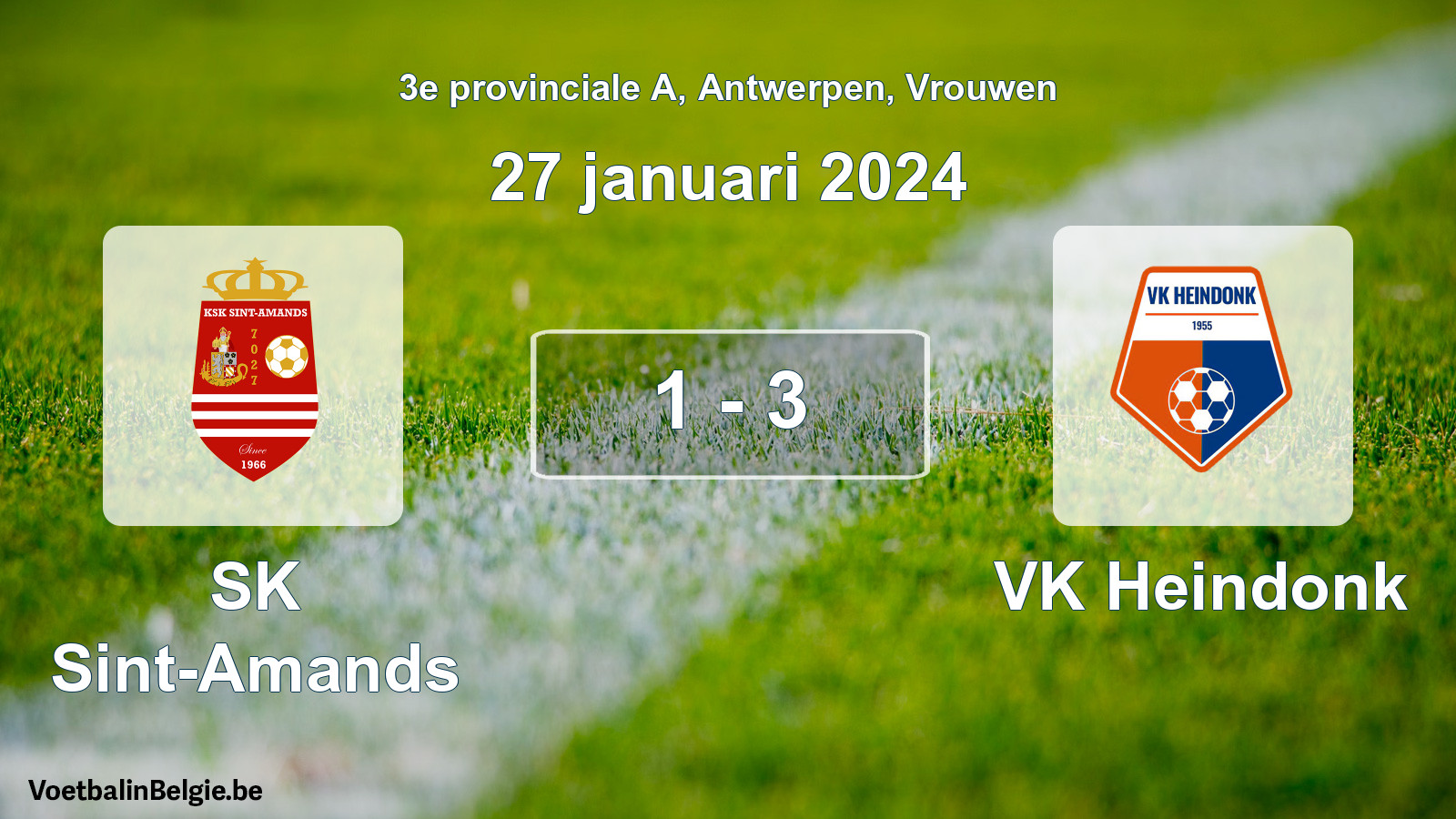 Gespeelde wedstrijd vrouwenvoetbal: SK Sint-Amands - VK Heindonk 1 - 3 (27 januari 2024)