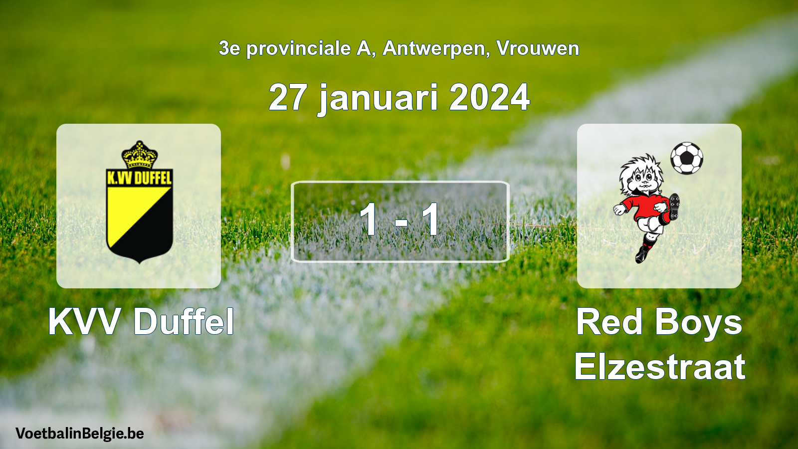 Gespeelde wedstrijd vrouwenvoetbal: KVV Duffel - Red Boys Elzestraat 1 - 1 (27 januari 2024)