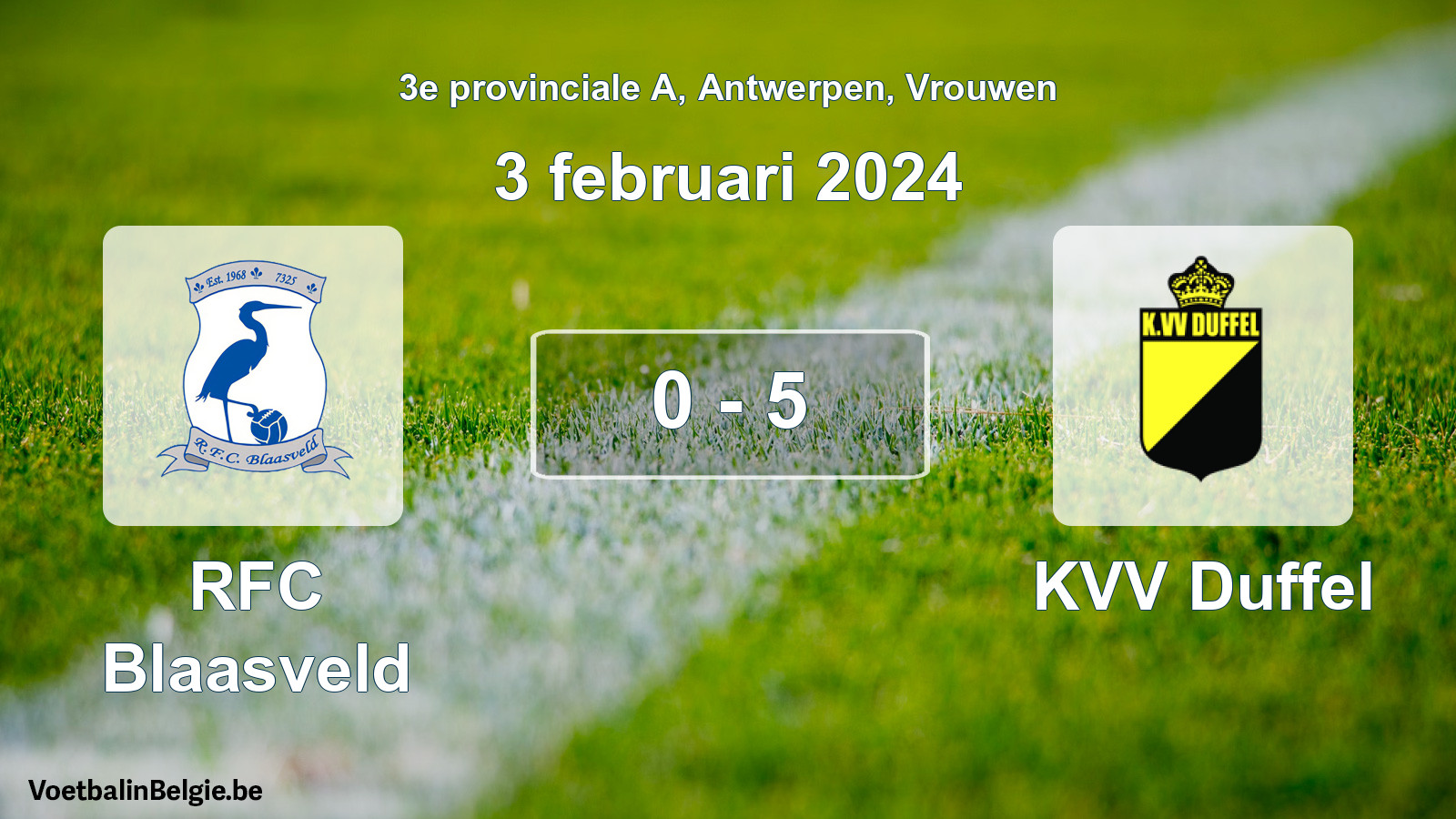 Gespeelde wedstrijd vrouwenvoetbal: RFC Blaasveld - KVV Duffel 0 - 5 (3 februari 2024)