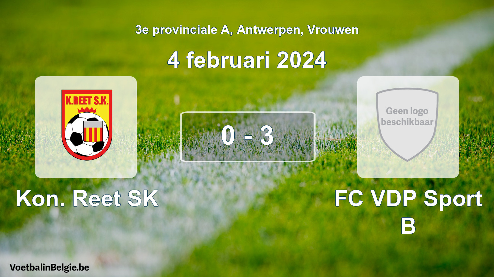 Gespeelde wedstrijd vrouwenvoetbal: Kon. Reet SK - FC VDP Sport B 0 - 3 (4 februari 2024)