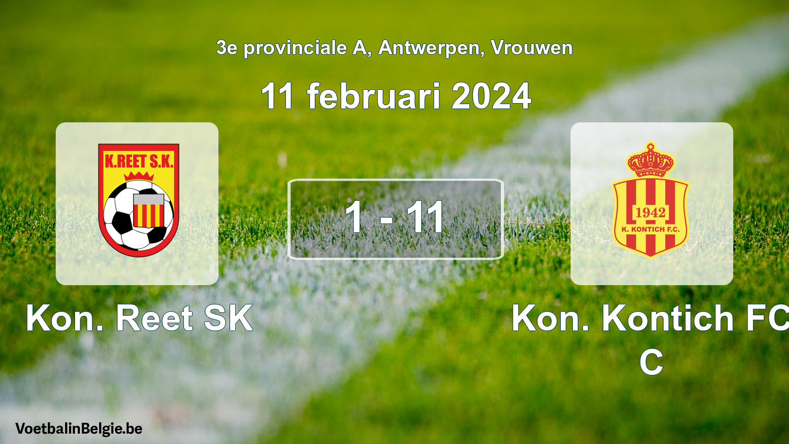 Gespeelde wedstrijd vrouwenvoetbal: Kon. Reet SK - Kon. Kontich FC C 1 - 11 (11 februari 2024)