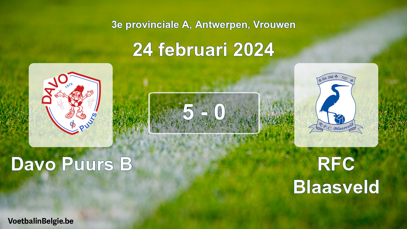 Played match women football: Davo Puurs B - RFC Blaasveld 5 - 0 (24 February 2024)