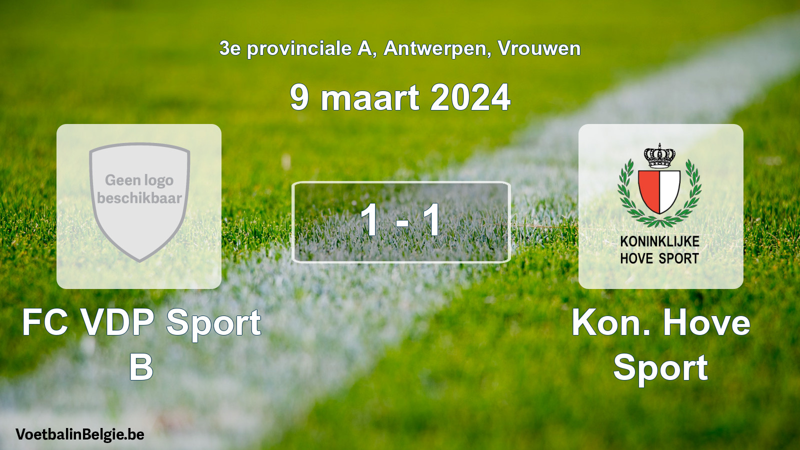 Gespeelde wedstrijd vrouwenvoetbal: FC VDP Sport B - Kon. Hove Sport 1 - 1 (9 maart 2024)