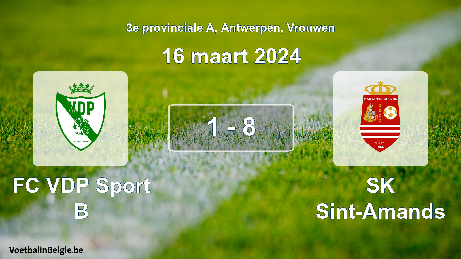 Played match women football: FC VDP Sport B - SK Sint-Amands 1 - 8 (16 March 2024)
