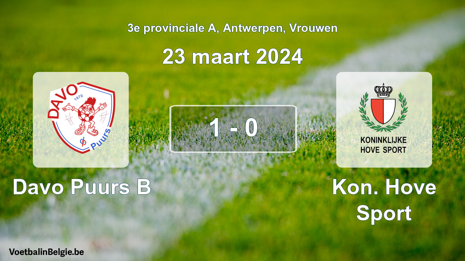 Match joué football femmes: Davo Puurs B - Kon. Hove Sport 1 - 0 (23 mars 2024)