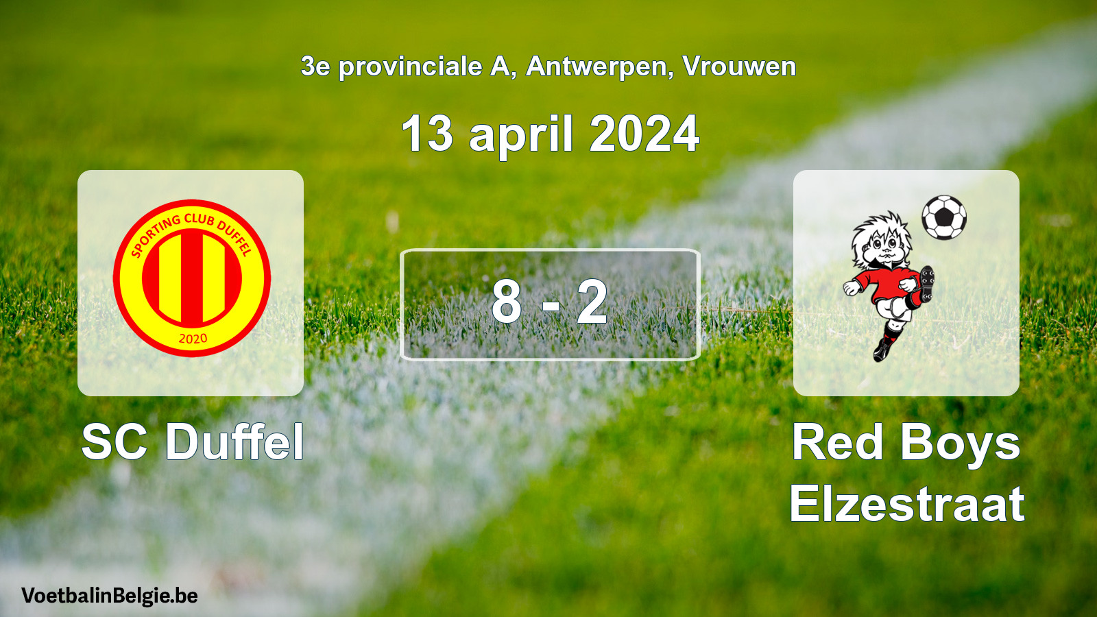 Played match women football: SC Duffel - Red Boys Elzestraat 8 - 2 (13 April 2024)