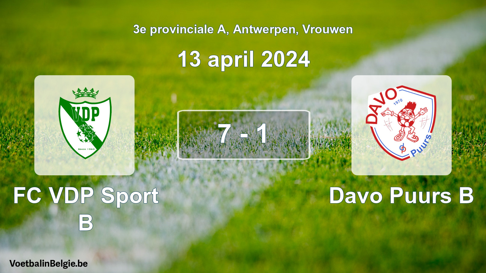 Played match women football: FC VDP Sport B - Davo Puurs B 7 - 1 (13 April 2024)