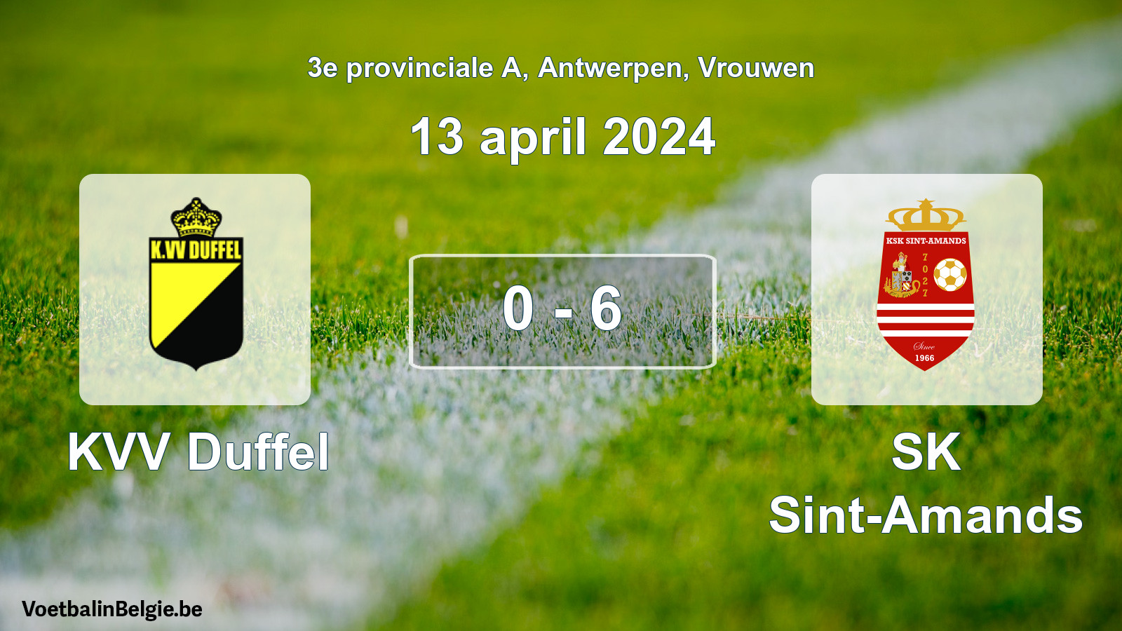 Played match women football: KVV Duffel - SK Sint-Amands 0 - 6 (13 April 2024)