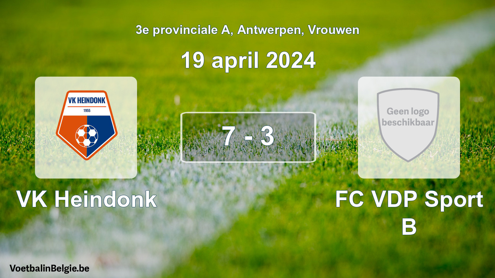 Gespeelde wedstrijd vrouwenvoetbal: VK Heindonk - FC VDP Sport B 7 - 3 (19 april 2024)