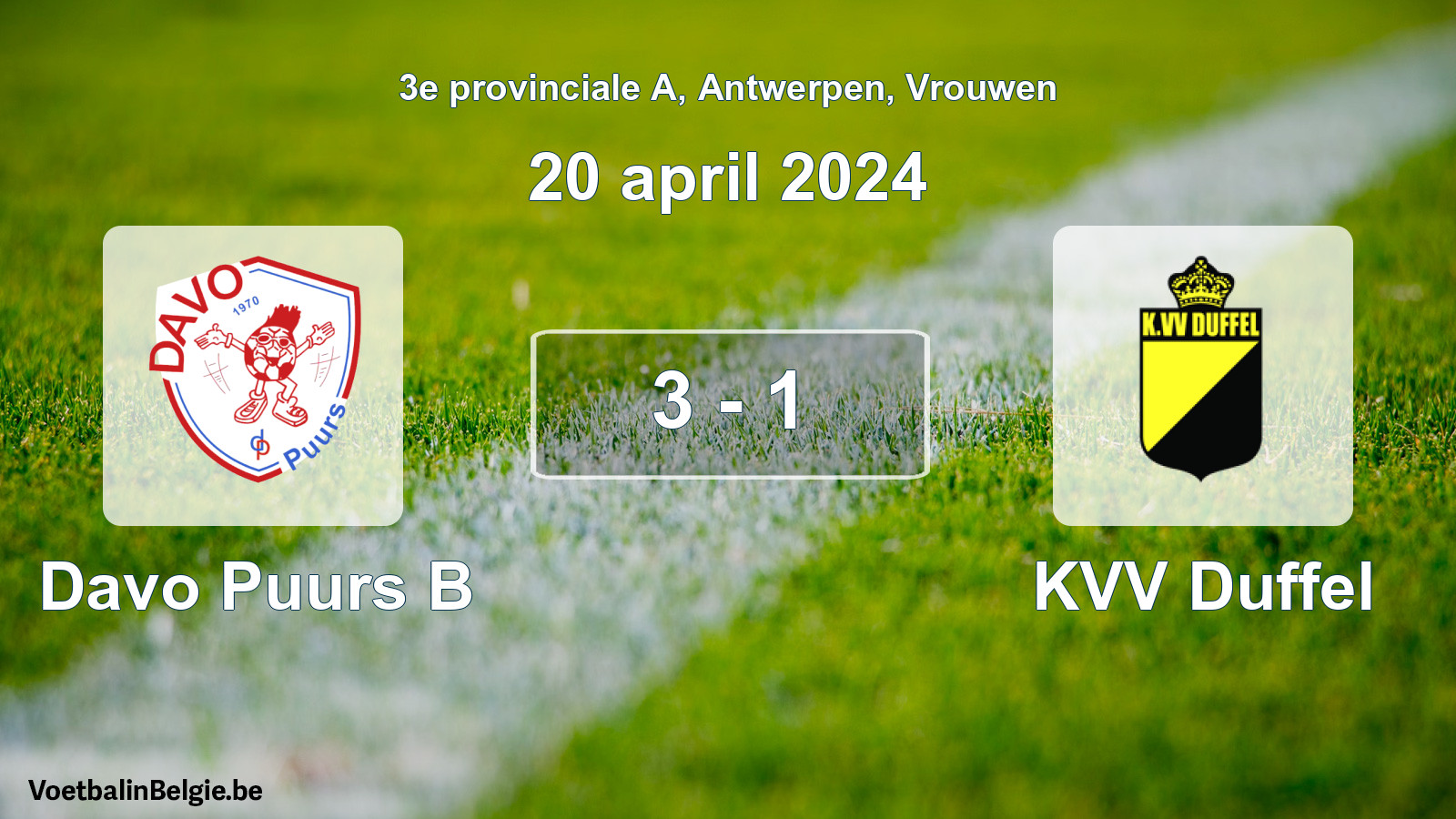 Played match women football: Davo Puurs B - KVV Duffel 3 - 1 (20 April 2024)