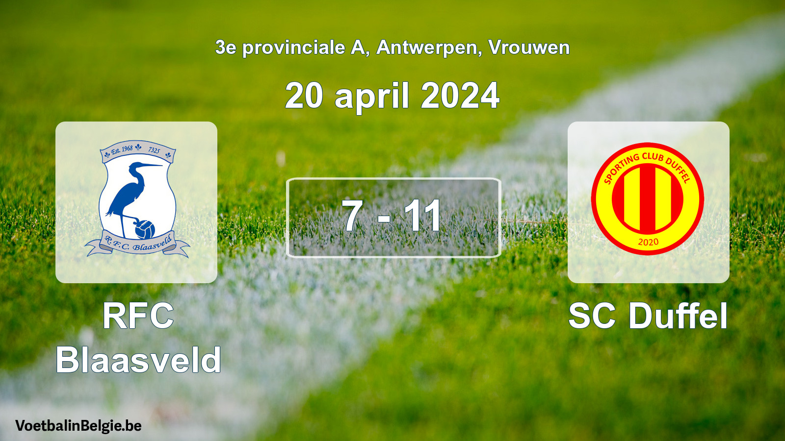 Gespeelde wedstrijd vrouwenvoetbal: RFC Blaasveld - SC Duffel 7 - 11 (20 april 2024)
