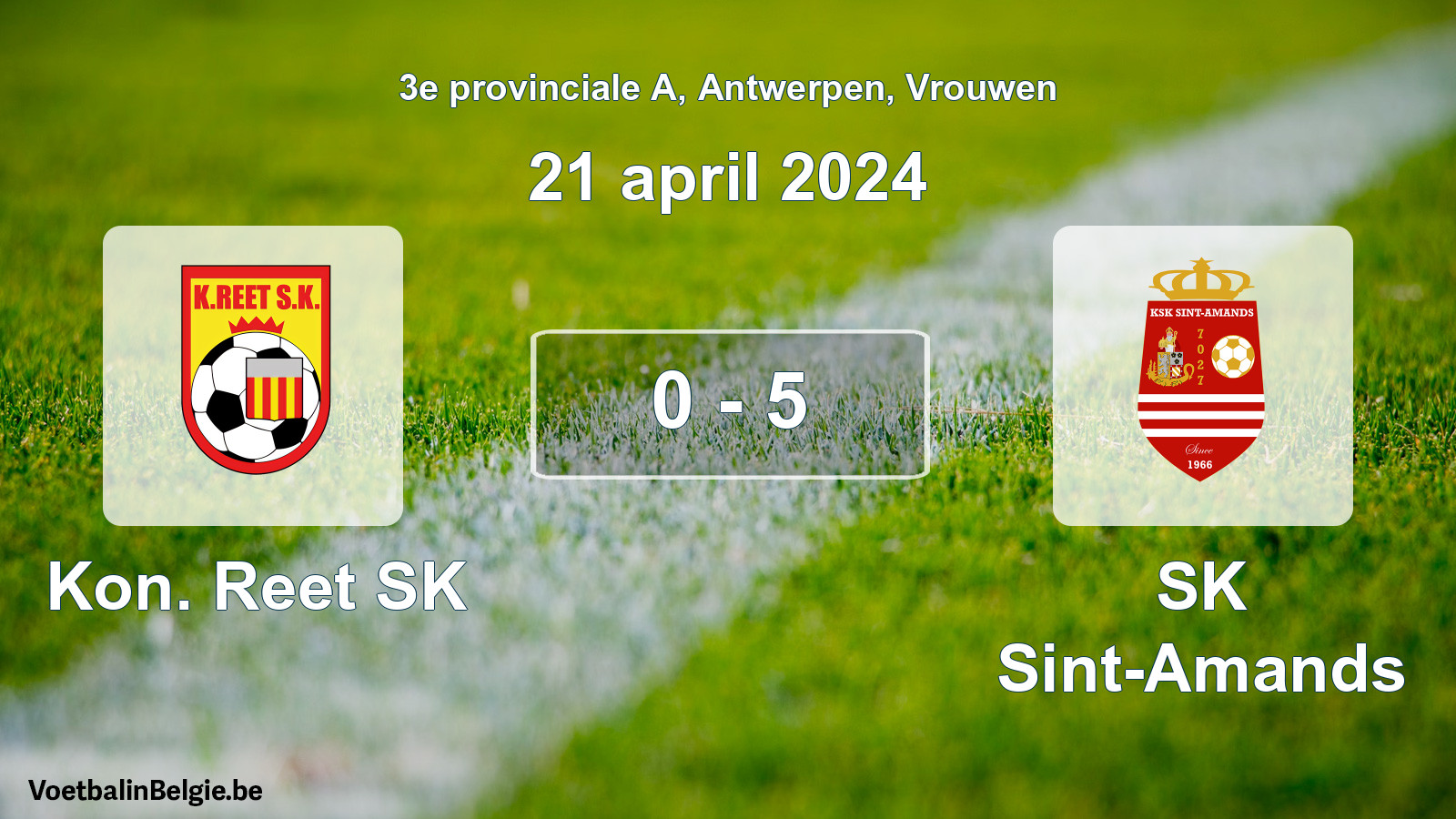 Gespeelde wedstrijd vrouwenvoetbal: Kon. Reet SK - SK Sint-Amands 0 - 5 (21 april 2024)