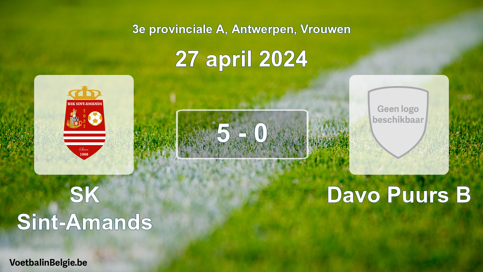 Gespeelde wedstrijd vrouwenvoetbal: SK Sint-Amands - Davo Puurs B 5 - 0 (27 april 2024)