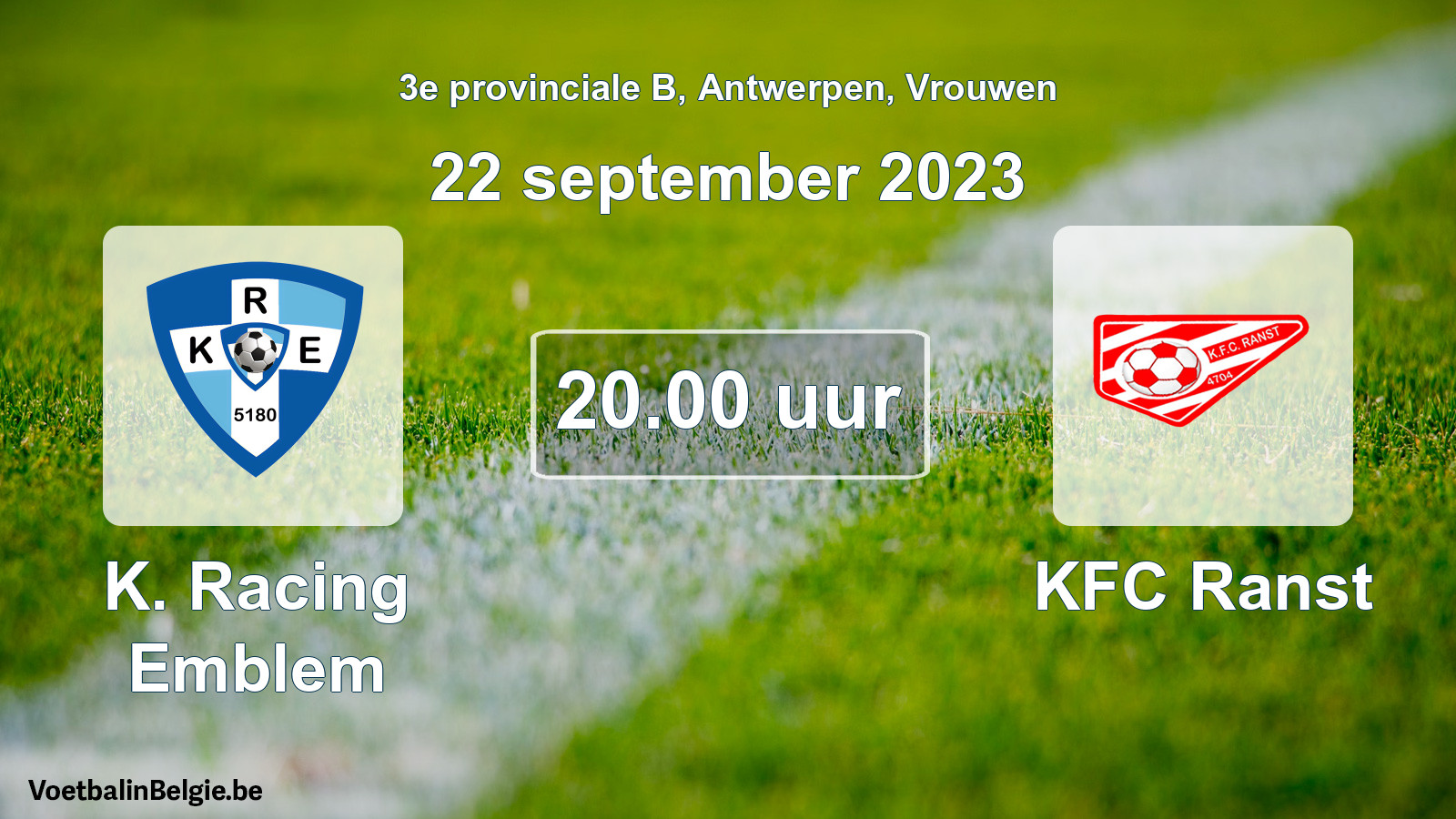Geplande wedstrijd vrouwenvoetbal: K. Racing Emblem - KFC Ranst (22 september 2023)