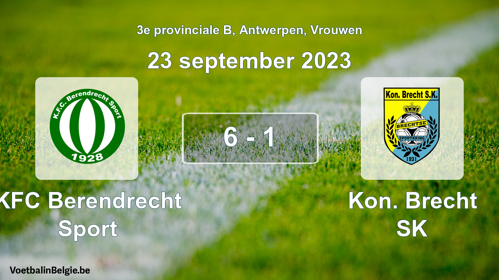 Gespeelde wedstrijd vrouwenvoetbal: KFC Berendrecht Sport - Kon. Brecht SK 6 - 1 (23 september 2023)