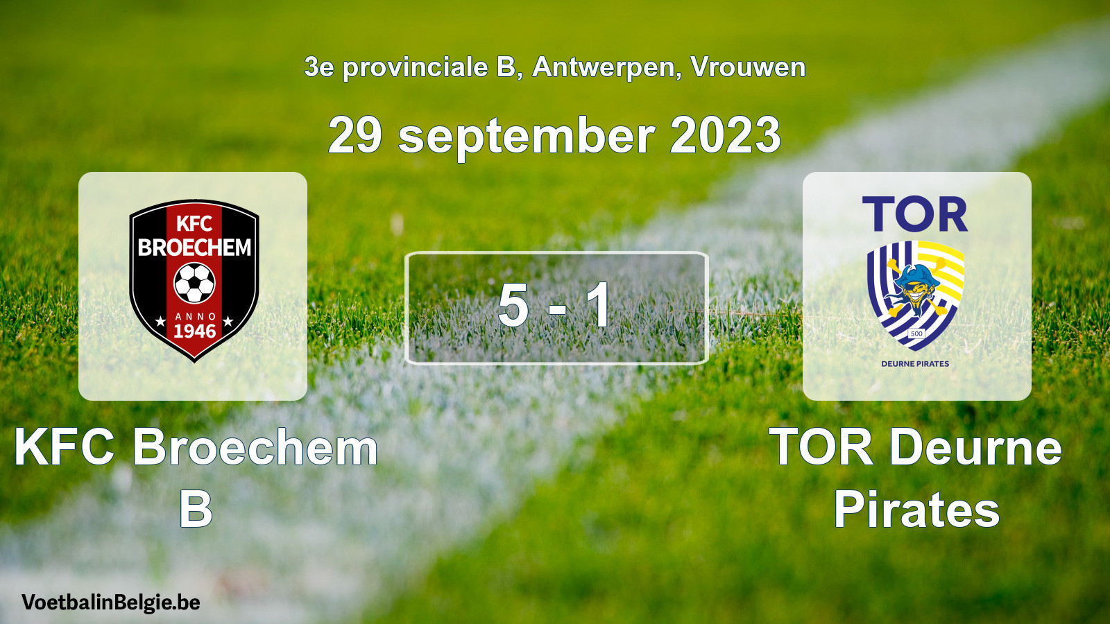 Gespeelde wedstrijd vrouwenvoetbal: KFC Broechem B - TOR Deurne Pirates 5 - 1 (29 september 2023)