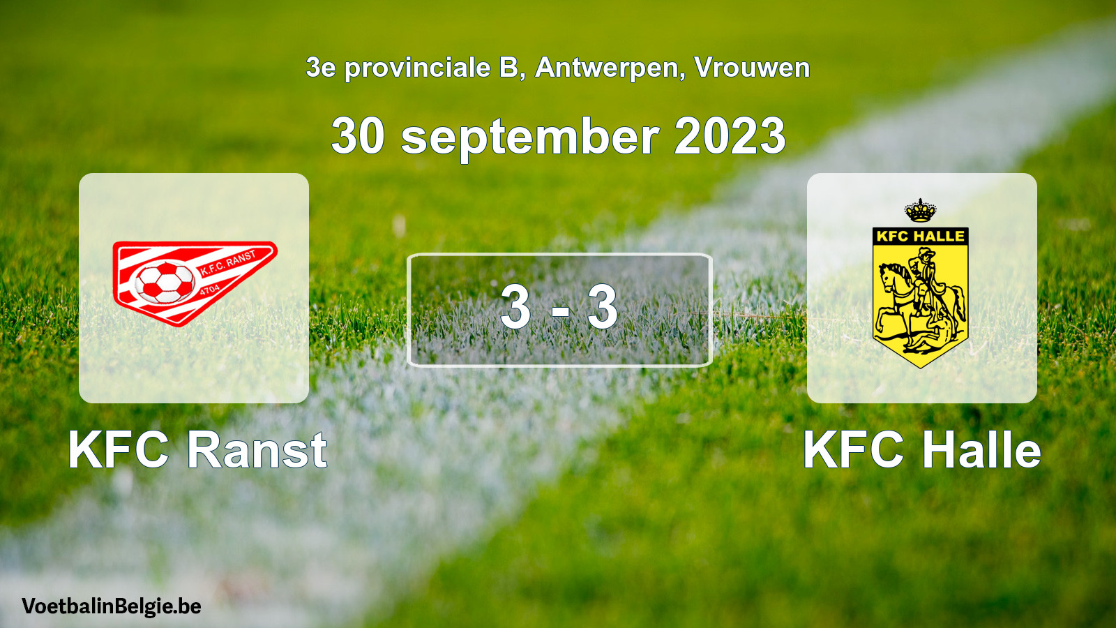 Gespeelde wedstrijd vrouwenvoetbal: KFC Ranst - KFC Halle 3 - 3 (30 september 2023)