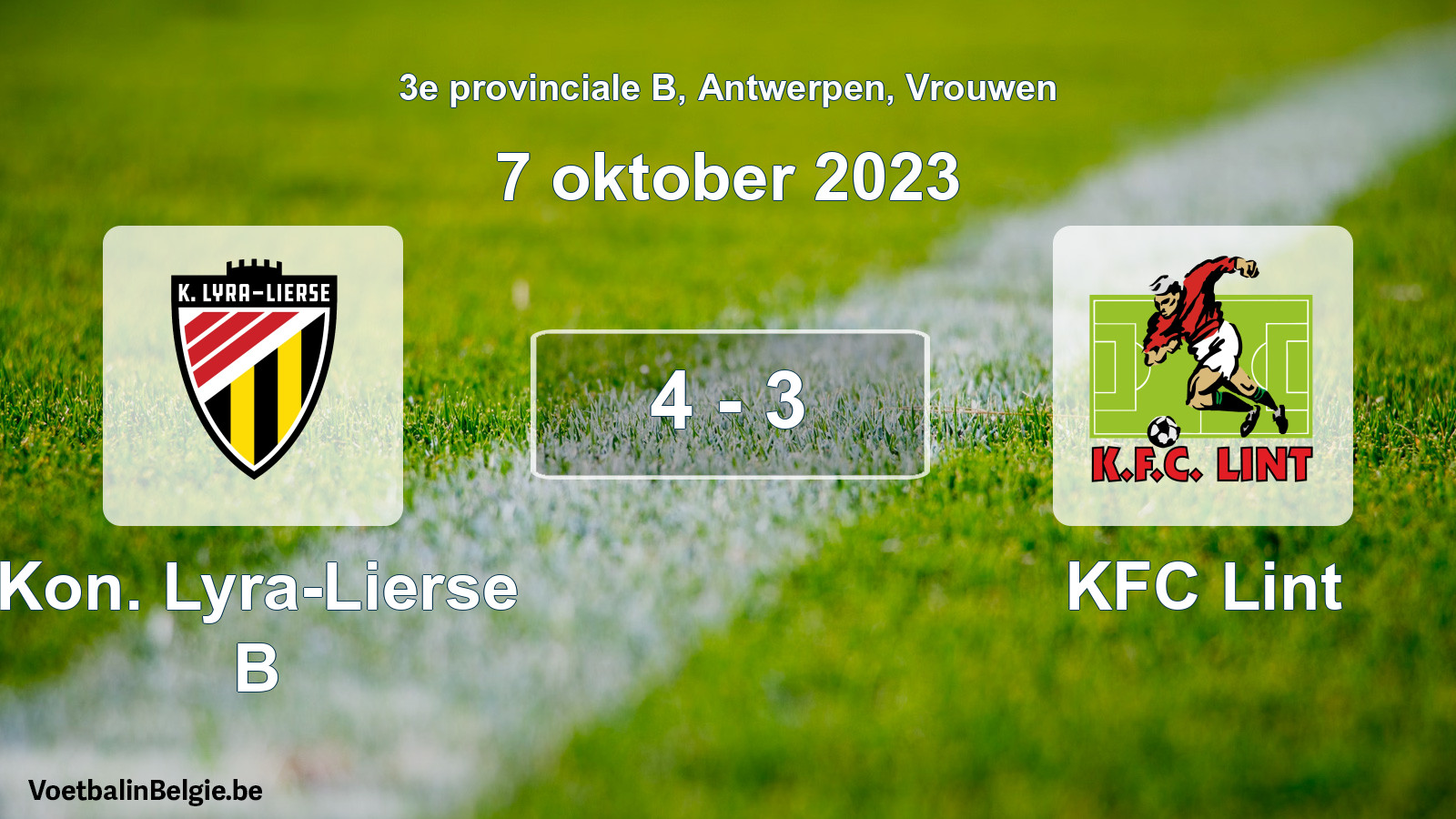 Gespeelde wedstrijd vrouwenvoetbal: Kon. Lyra-Lierse B - KFC Lint 4 - 3 (7 oktober 2023)