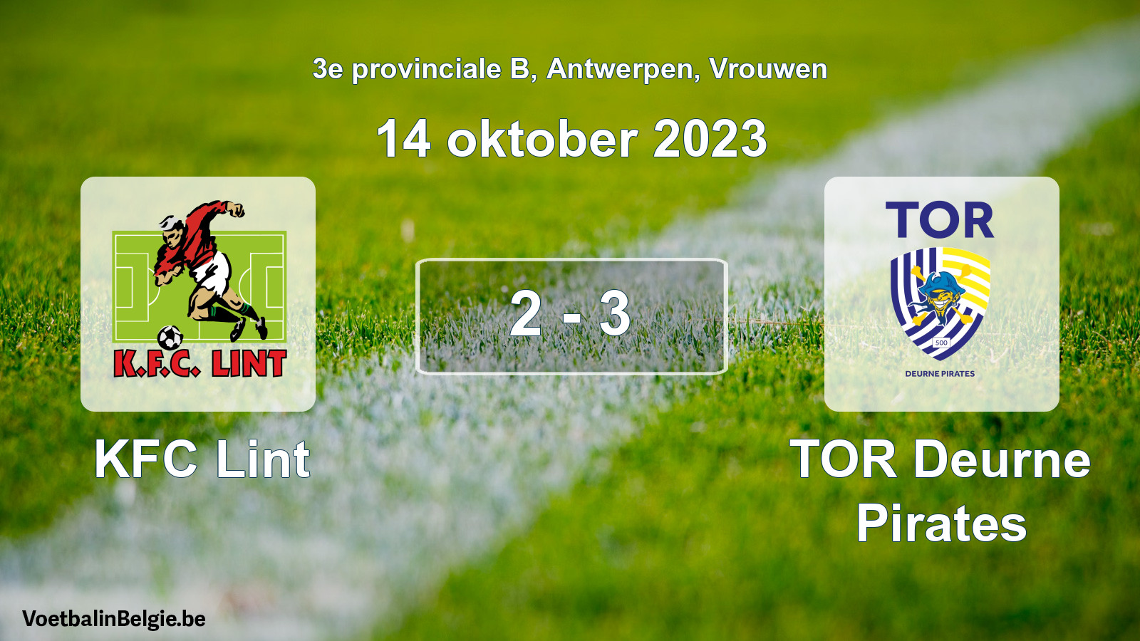 Gespeelde wedstrijd vrouwenvoetbal: KFC Lint - TOR Deurne Pirates 2 - 3 (14 oktober 2023)