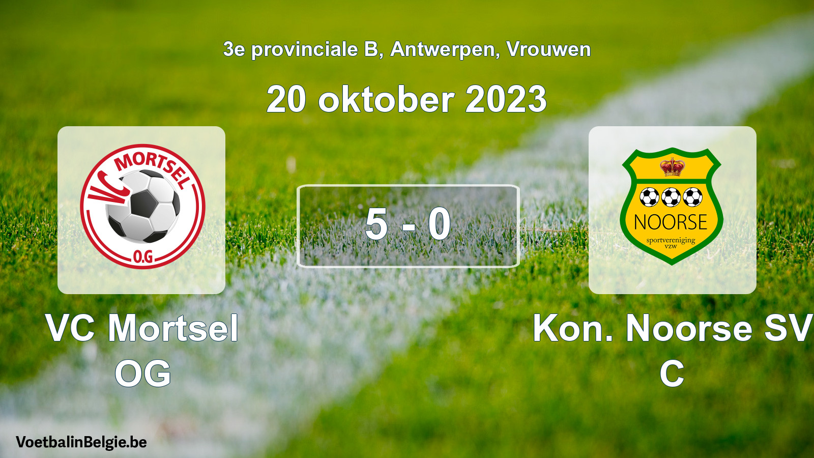 Gespeelde wedstrijd vrouwenvoetbal: VC Mortsel OG - Kon. Noorse SV C 5 - 0 (20 oktober 2023)