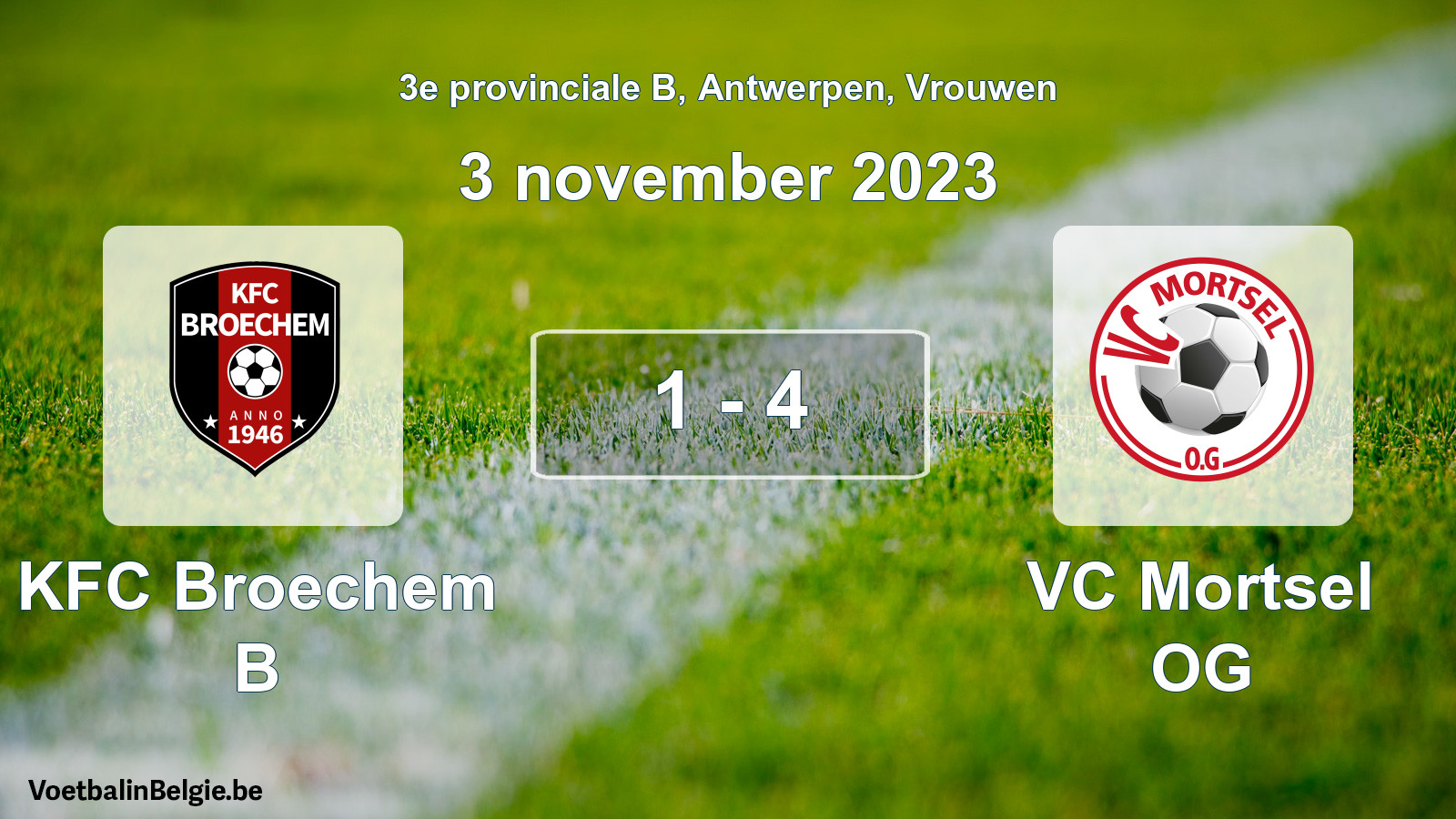 Gespeelde wedstrijd vrouwenvoetbal: KFC Broechem B - VC Mortsel OG 1 - 4 (3 november 2023)