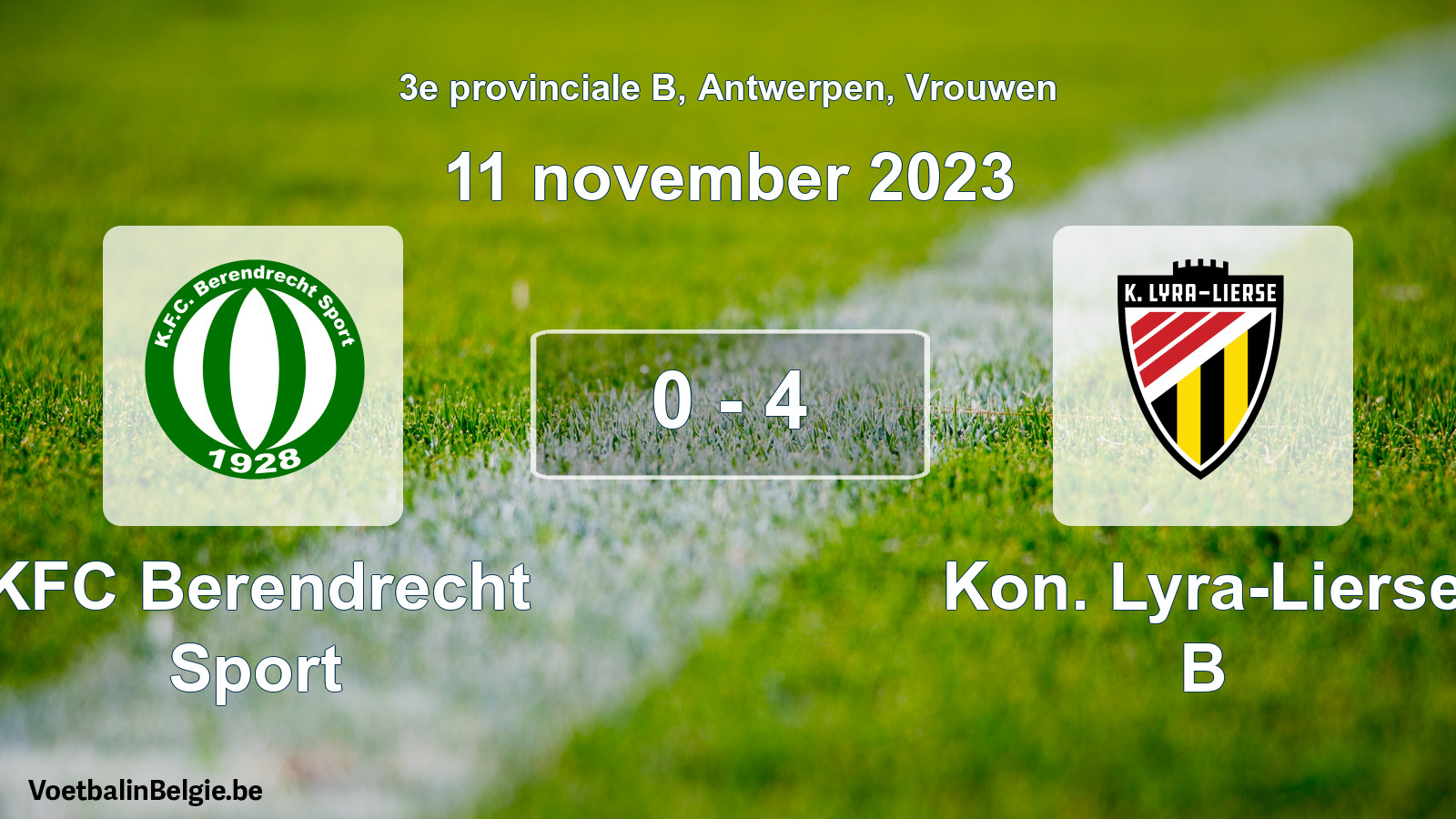 Gespeelde wedstrijd vrouwenvoetbal: KFC Berendrecht Sport - Kon. Lyra-Lierse B 0 - 4 (11 november 2023)