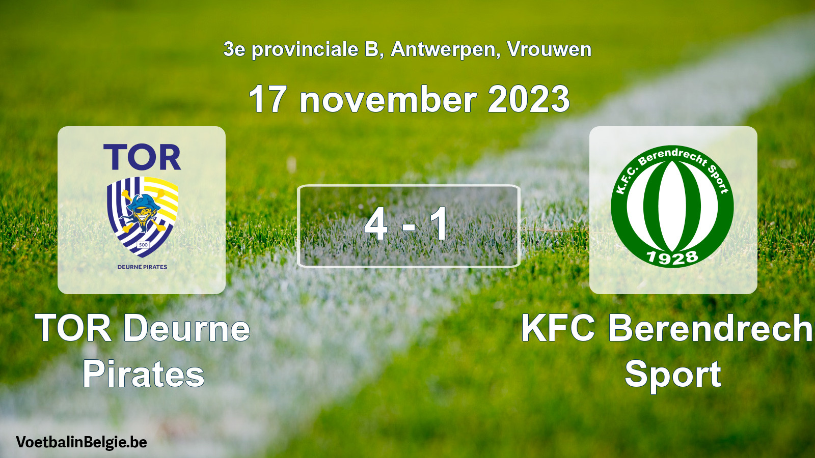 Gespeelde wedstrijd vrouwenvoetbal: TOR Deurne Pirates - KFC Berendrecht Sport 4 - 1 (17 november 2023)