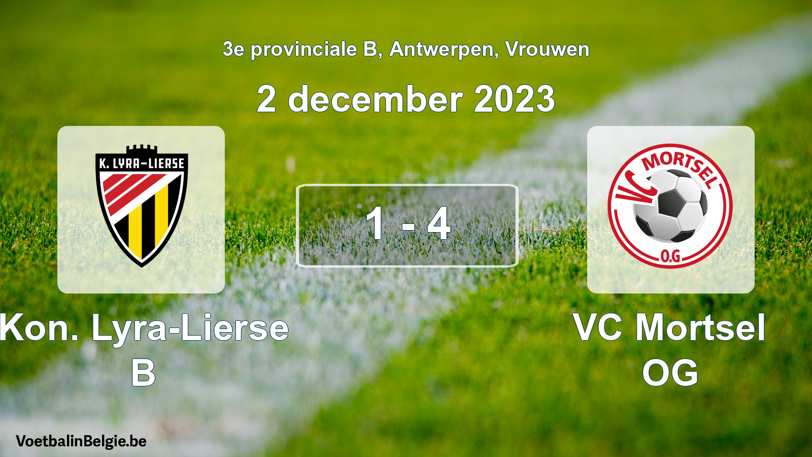 Gespeelde wedstrijd vrouwenvoetbal: Kon. Lyra-Lierse B - VC Mortsel OG 1 - 4 (2 december 2023)