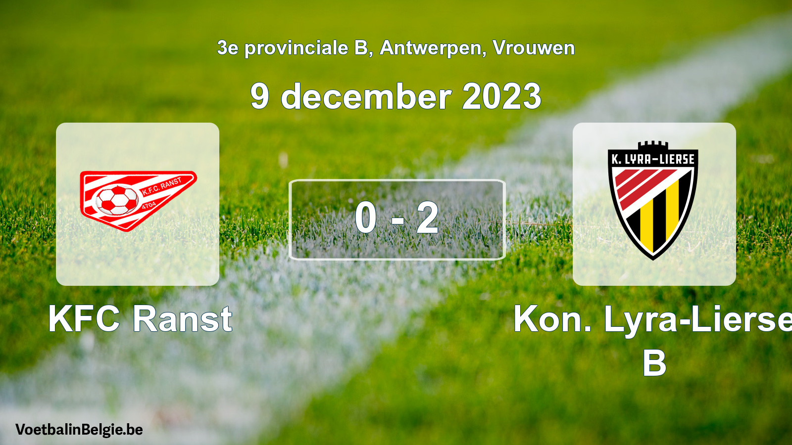 Gespeelde wedstrijd vrouwenvoetbal: KFC Ranst - Kon. Lyra-Lierse B 0 - 2 (9 december 2023)