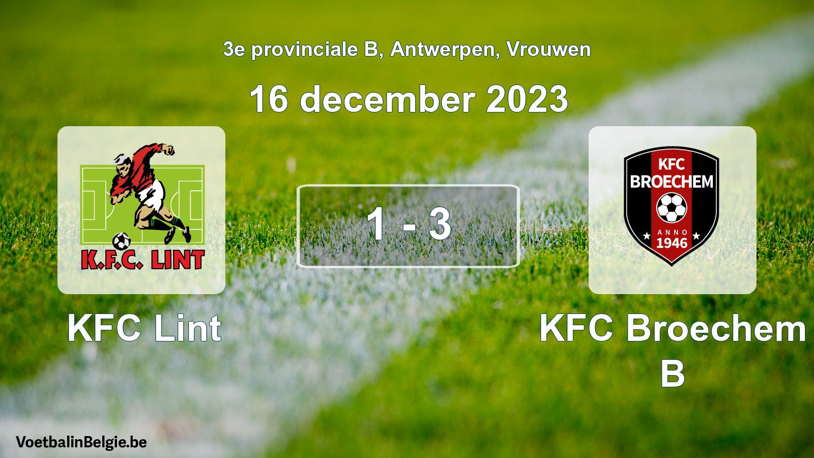 Gespeelde wedstrijd vrouwenvoetbal: KFC Lint - KFC Broechem B 1 - 3 (16 december 2023)
