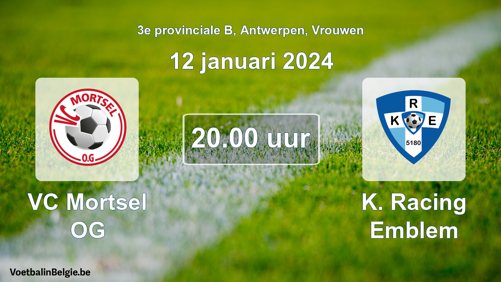 Match prévu football femmes: VC Mortsel OG - K. Racing Emblem (12 janvier 2024)
