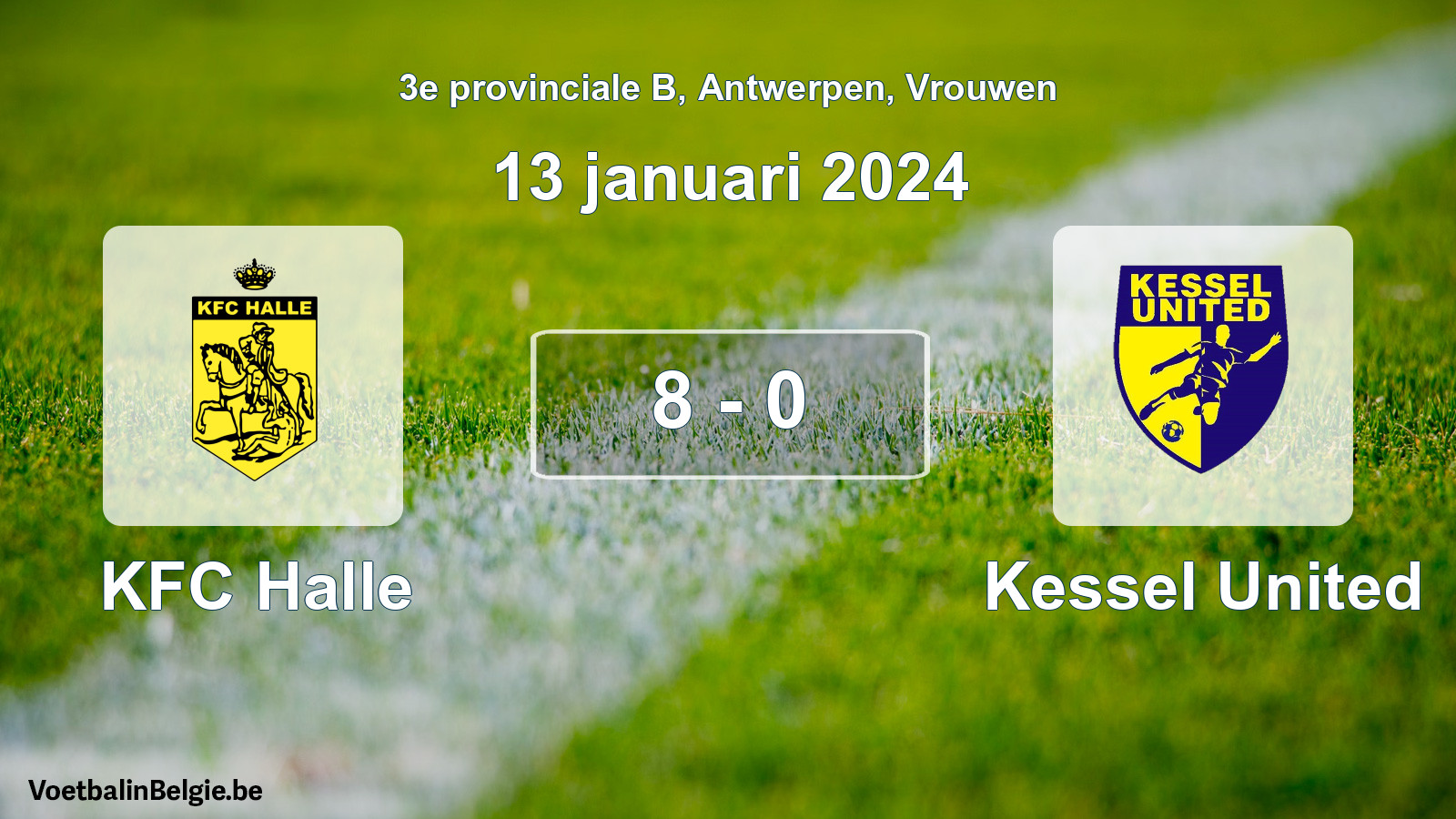 Gespeelde wedstrijd vrouwenvoetbal: KFC Halle - Kessel United 8 - 0 (13 januari 2024)