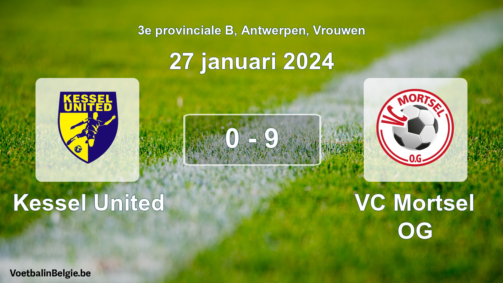 Gespeelde wedstrijd vrouwenvoetbal: Kessel United - VC Mortsel OG 0 - 9 (27 januari 2024)