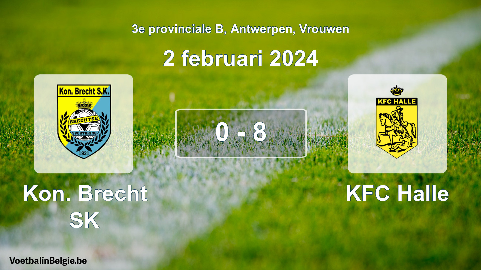 Gespeelde wedstrijd vrouwenvoetbal: Kon. Brecht SK - KFC Halle 0 - 8 (2 februari 2024)