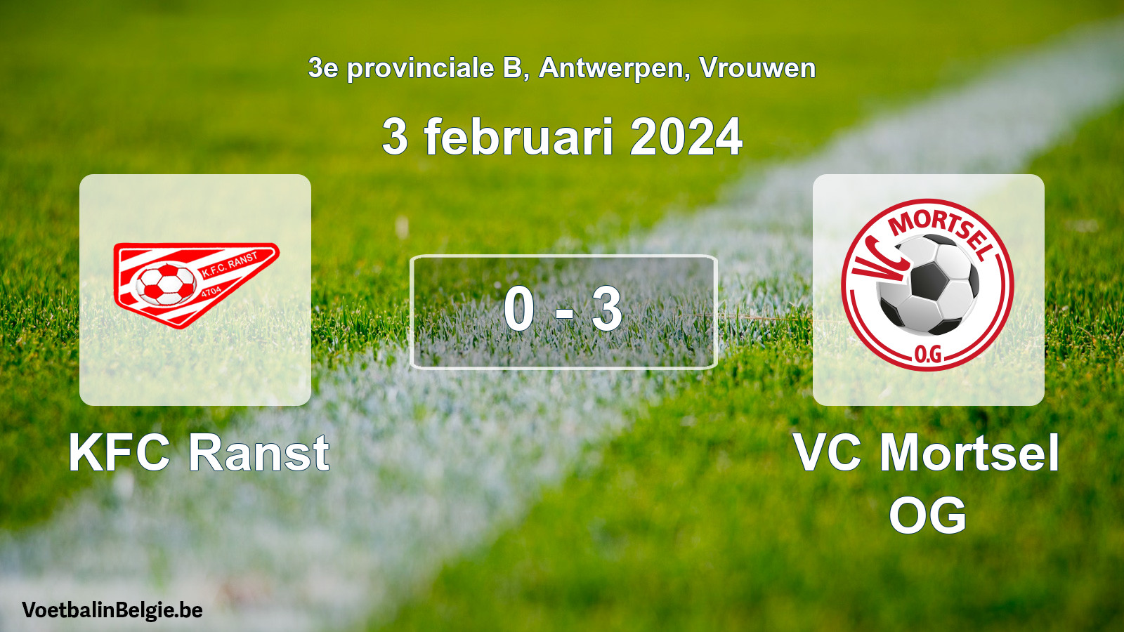 Gespeelde wedstrijd vrouwenvoetbal: KFC Ranst - VC Mortsel OG 0 - 3 (3 februari 2024)