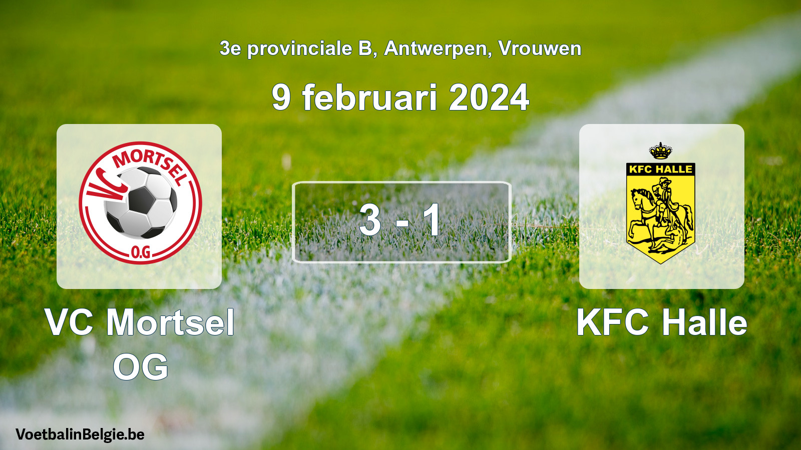 Gespeelde wedstrijd vrouwenvoetbal: VC Mortsel OG - KFC Halle 3 - 1 (9 februari 2024)
