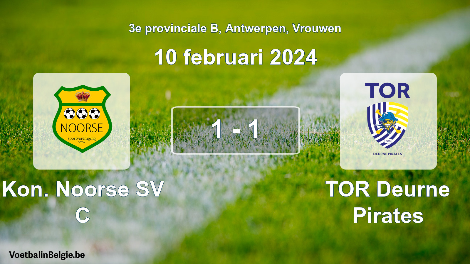 Gespeelde wedstrijd vrouwenvoetbal: Kon. Noorse SV C - TOR Deurne Pirates 1 - 1 (10 februari 2024)