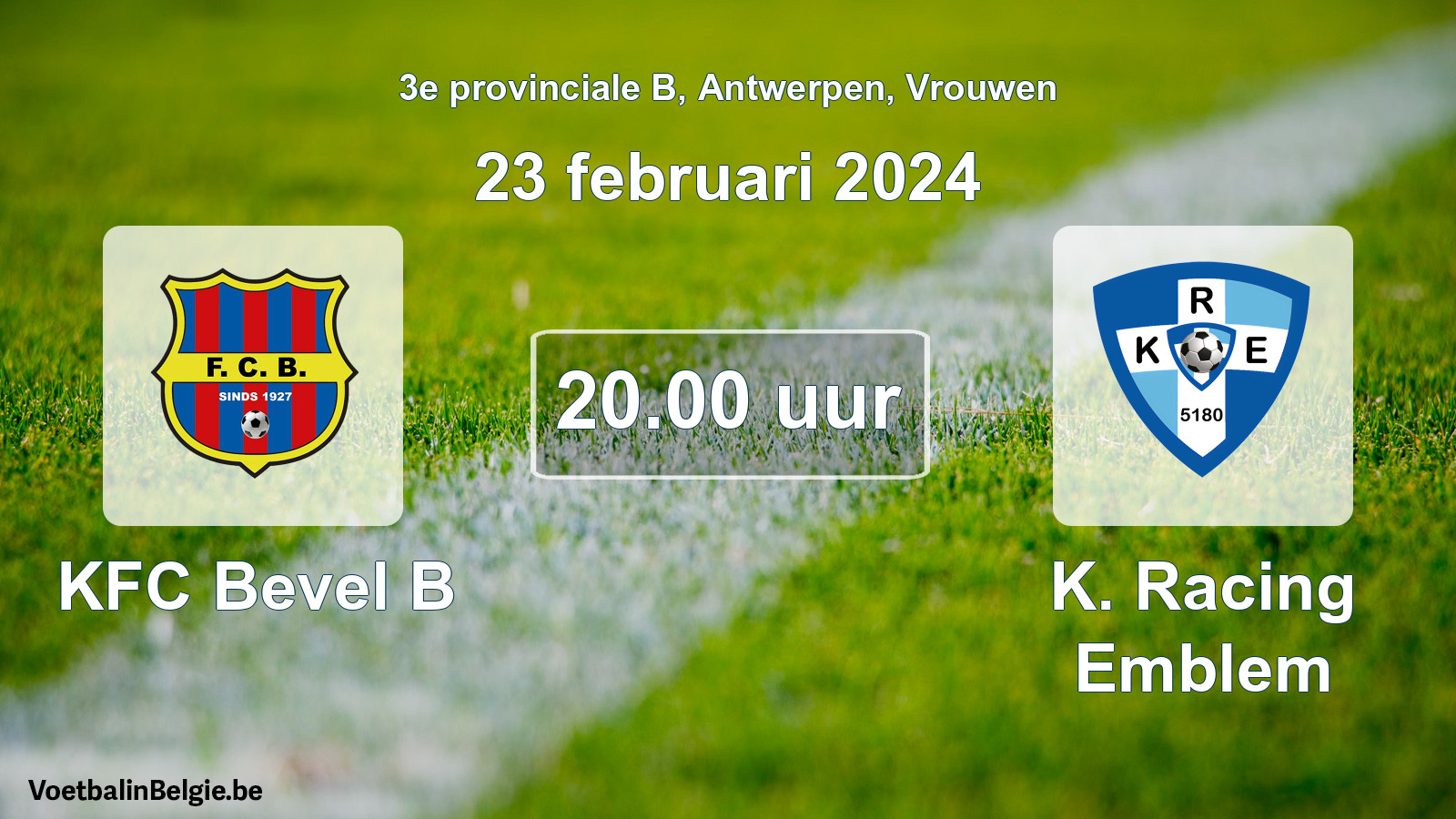 Match prévu football femmes: KFC Bevel B - K. Racing Emblem (23 février 2024)