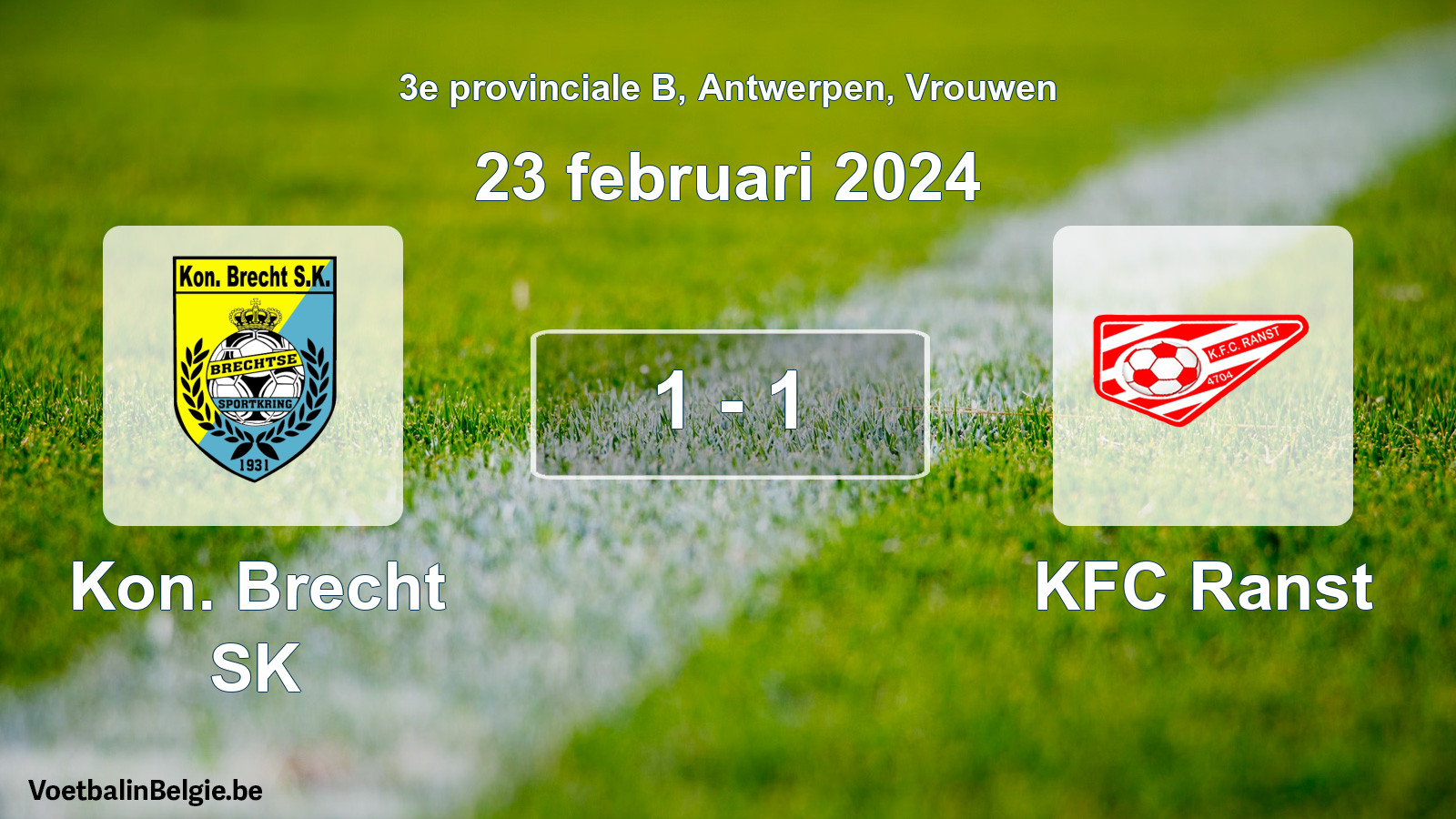Gespeelde wedstrijd vrouwenvoetbal: Kon. Brecht SK - KFC Ranst 1 - 1 (23 februari 2024)