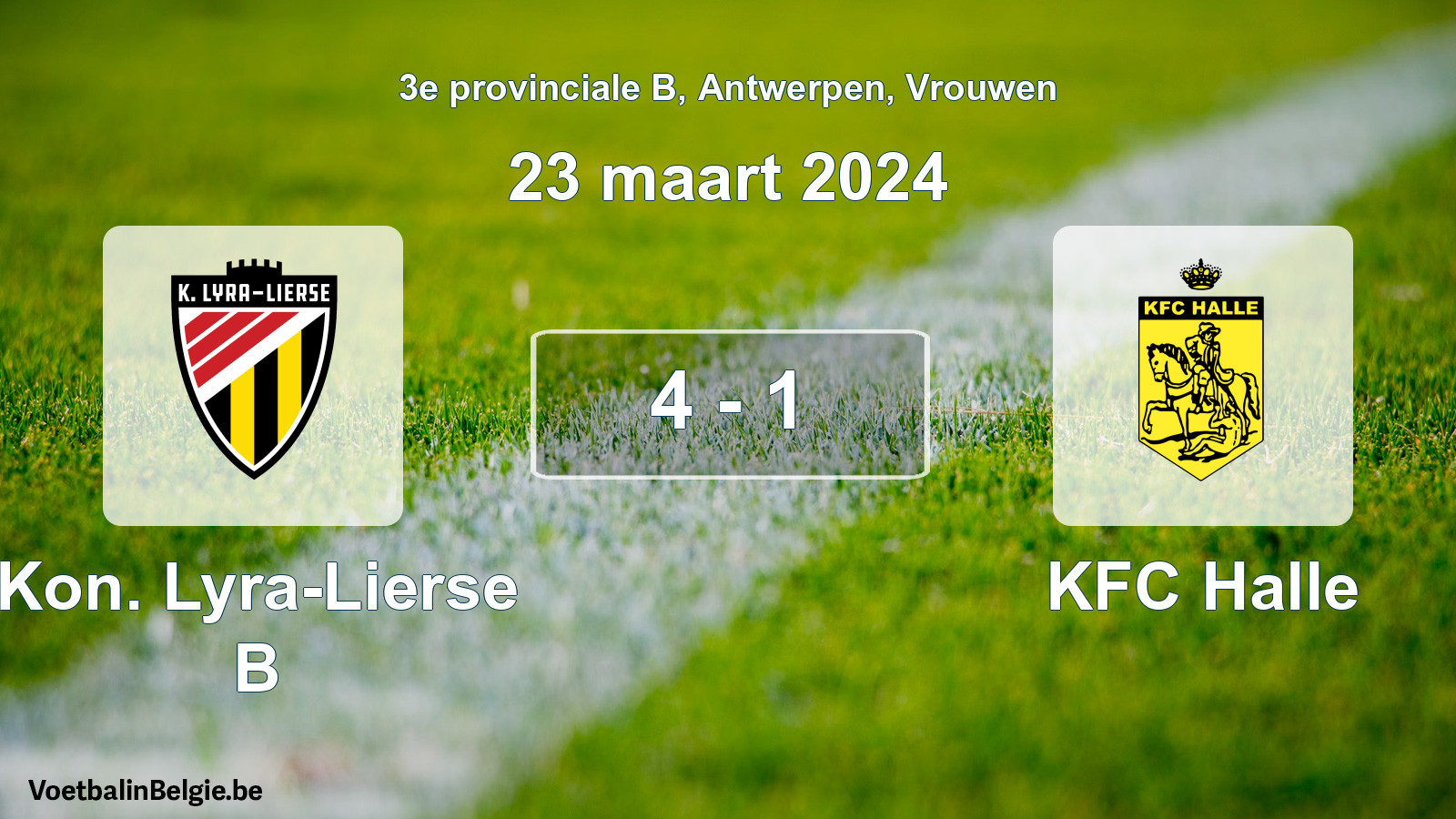 Gespeelde wedstrijd vrouwenvoetbal: Kon. Lyra-Lierse B - KFC Halle 4 - 1 (23 maart 2024)