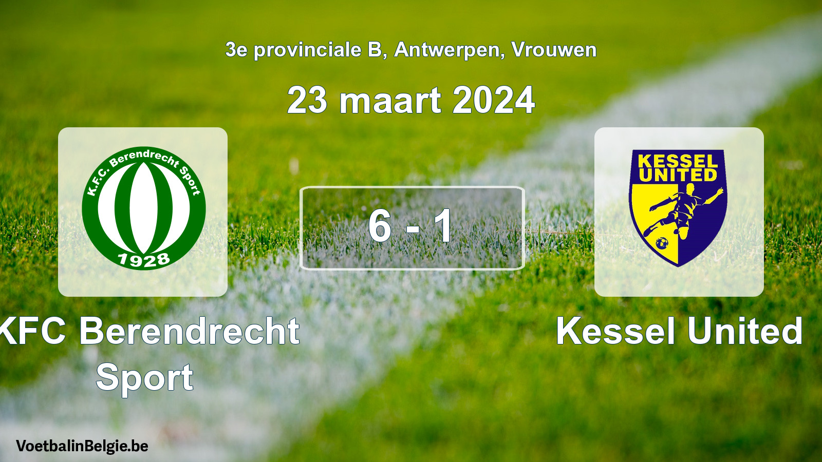 Gespeelde wedstrijd vrouwenvoetbal: KFC Berendrecht Sport - Kessel United 6 - 1 (23 maart 2024)