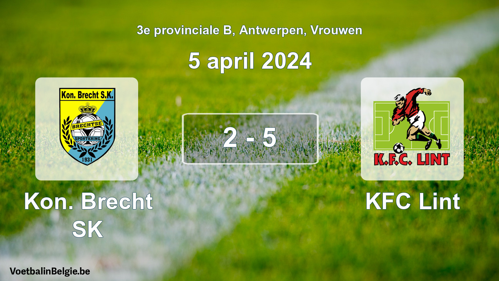 Gespeelde wedstrijd vrouwenvoetbal: Kon. Brecht SK - KFC Lint 2 - 5 (5 april 2024)