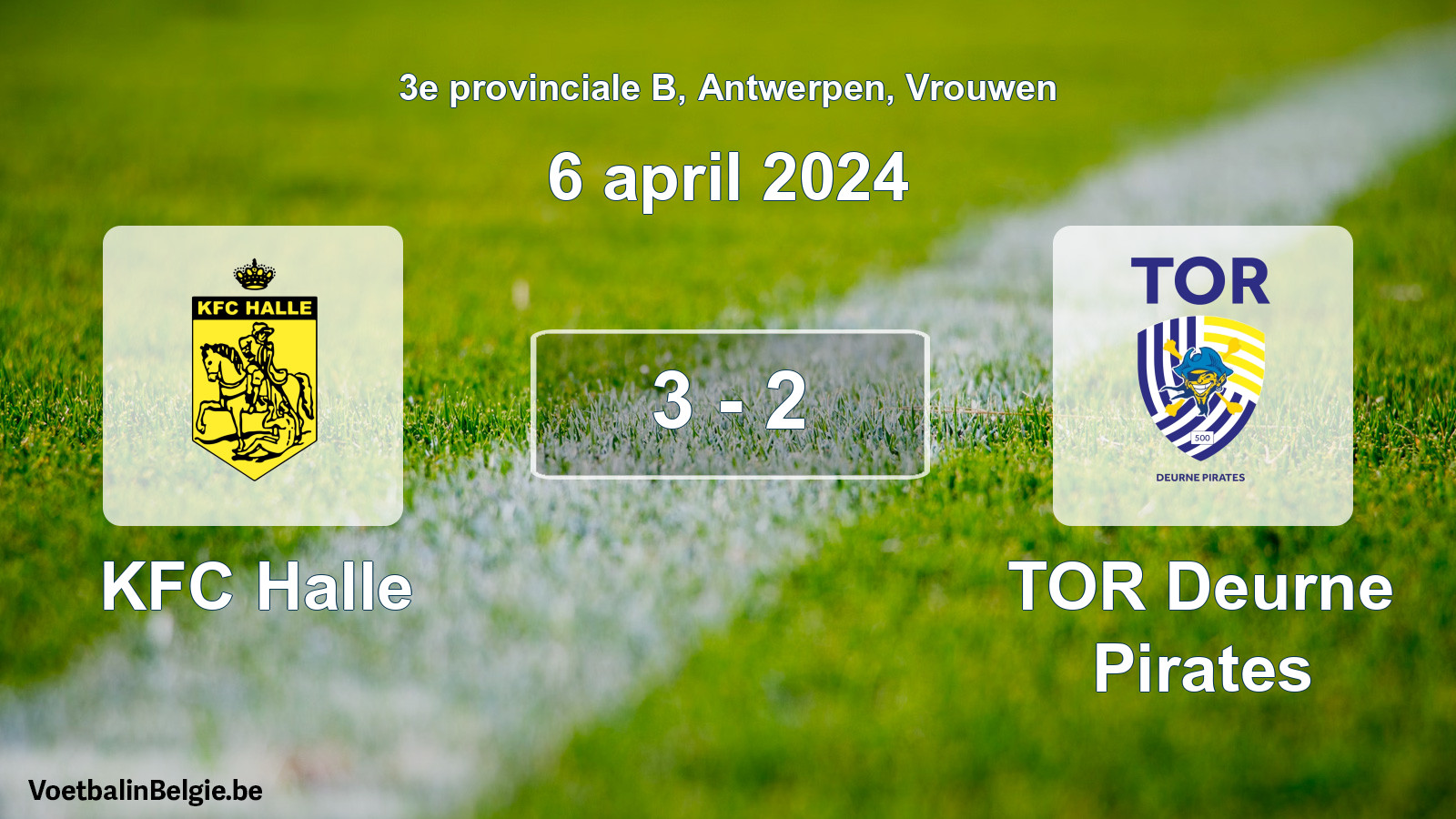 Gespeelde wedstrijd vrouwenvoetbal: KFC Halle - TOR Deurne Pirates 3 - 2 (6 april 2024)