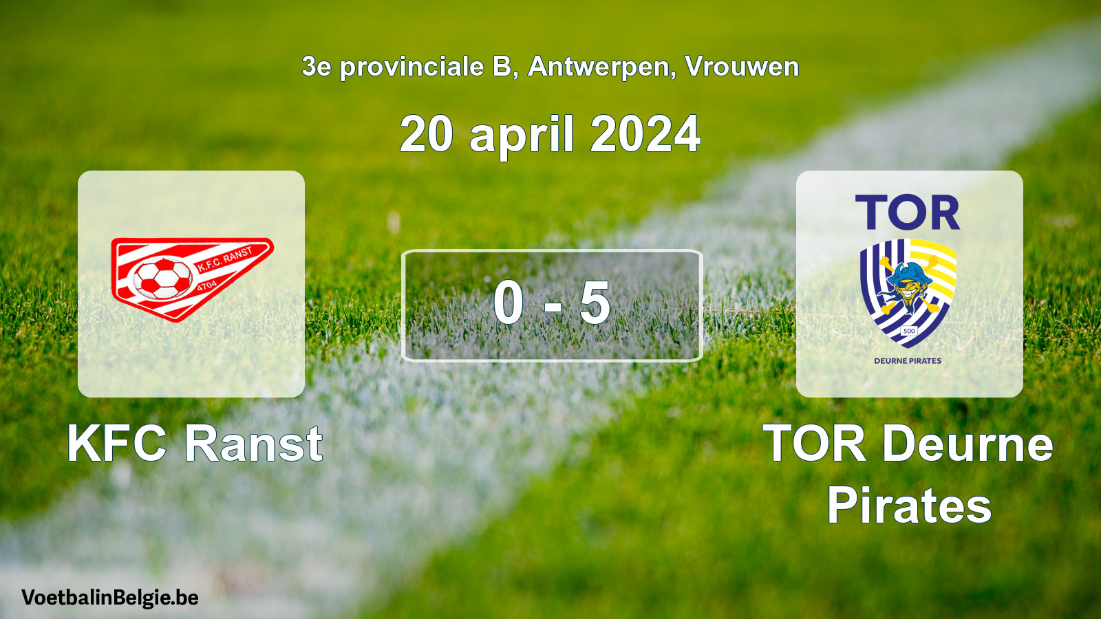 Gespeelde wedstrijd vrouwenvoetbal: KFC Ranst - TOR Deurne Pirates 0 - 5 (20 april 2024)
