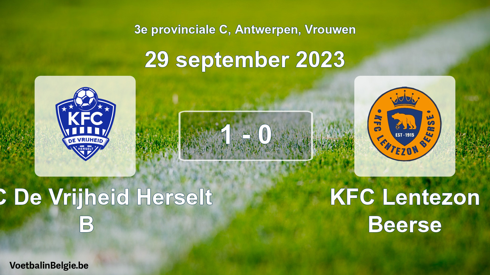 Gespeelde wedstrijd vrouwenvoetbal: KFC De Vrijheid Herselt B - KFC Lentezon Beerse 1 - 0 (29 september 2023)